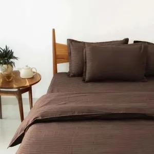 100% Cotton Satin Stripe 210 TC Duvet Cover Set - Brown