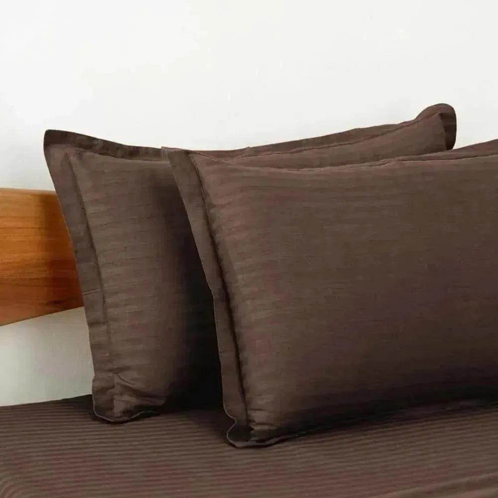 100% Cotton Satin Stripe 210 TC Duvet Cover Set - Brown