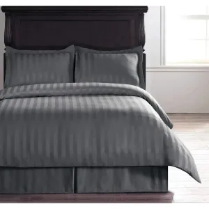100% Cotton Satin Stripe 210 TC Duvet Cover Set - Dark Gray