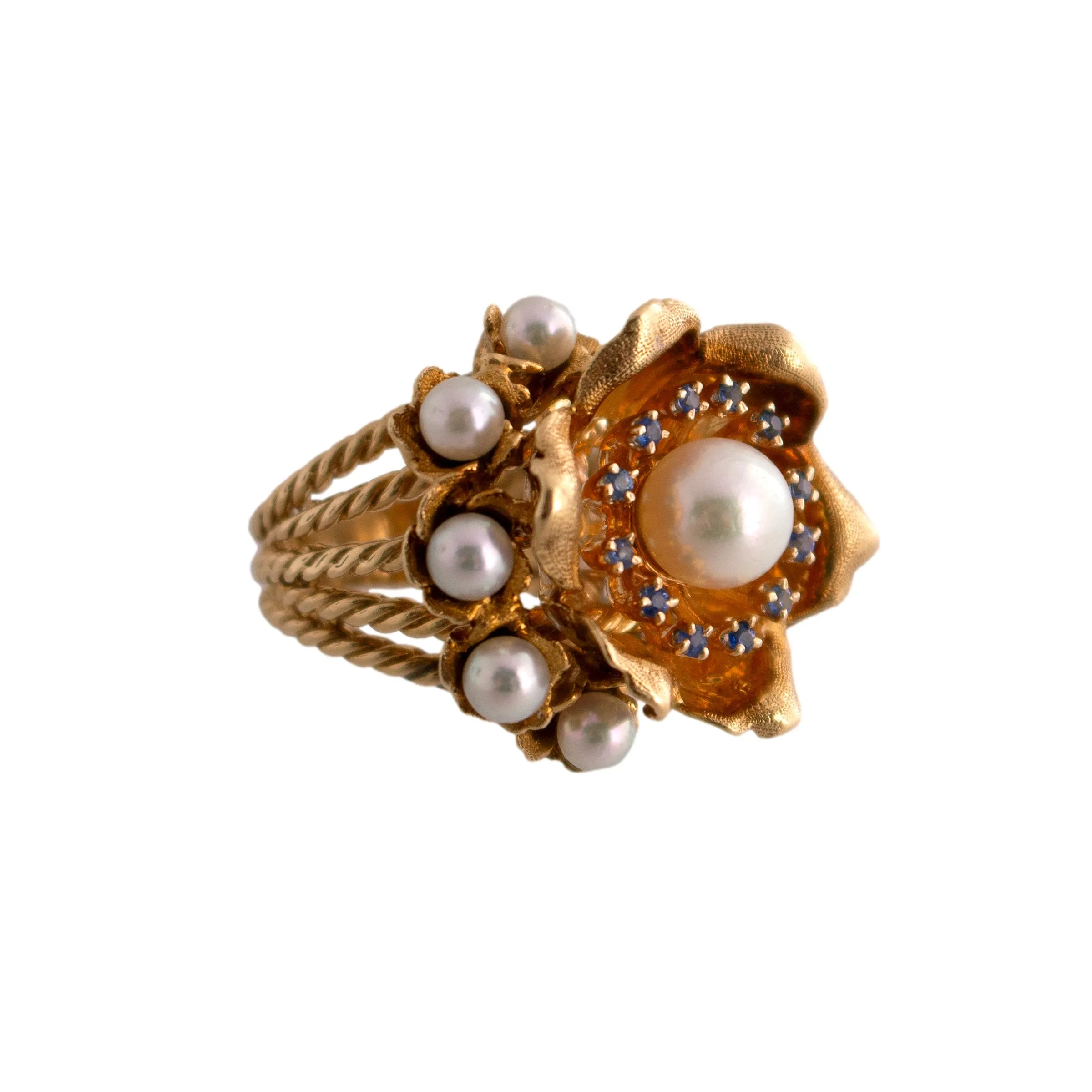 18K Gold Pearl Flower Cocktail Ring
