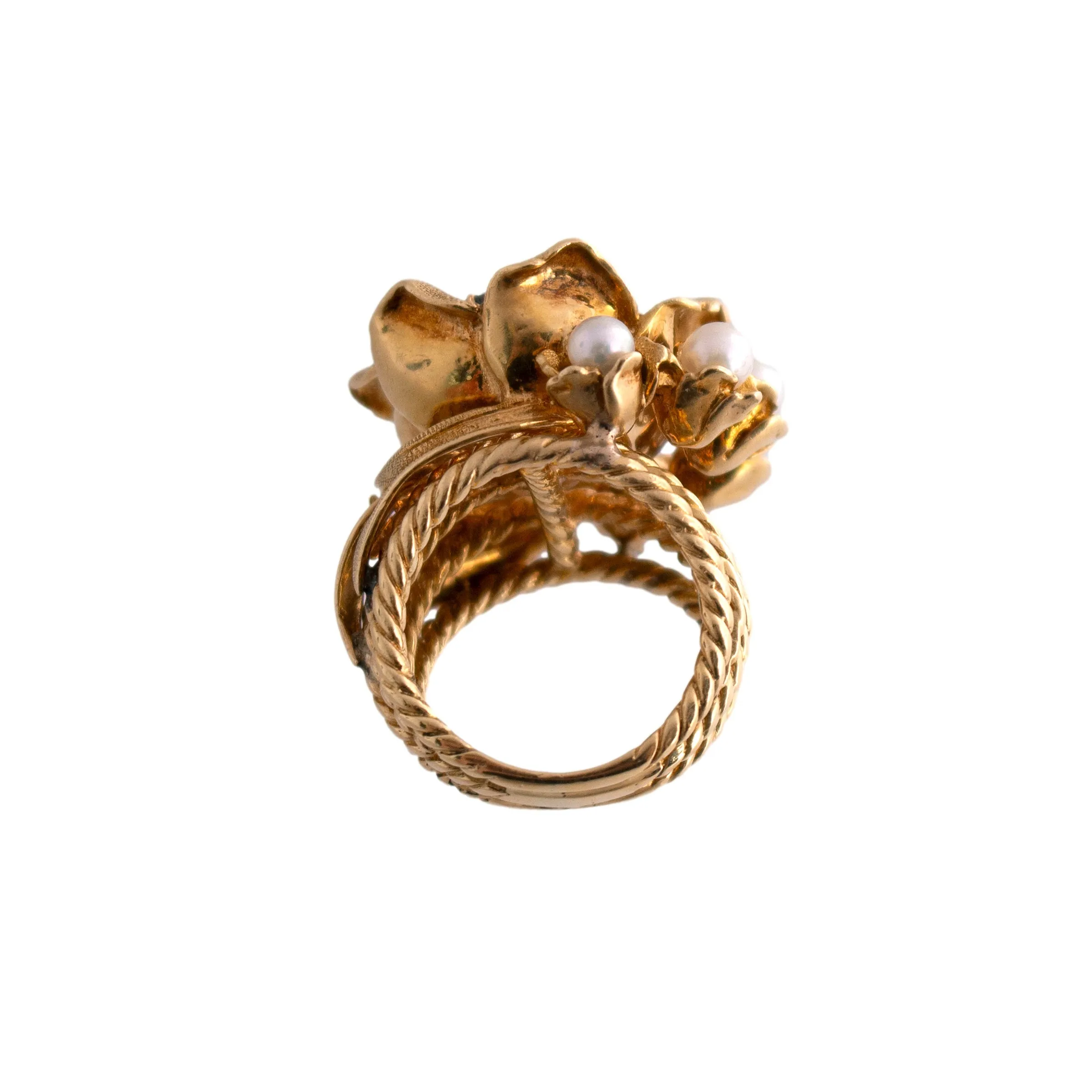 18K Gold Pearl Flower Cocktail Ring