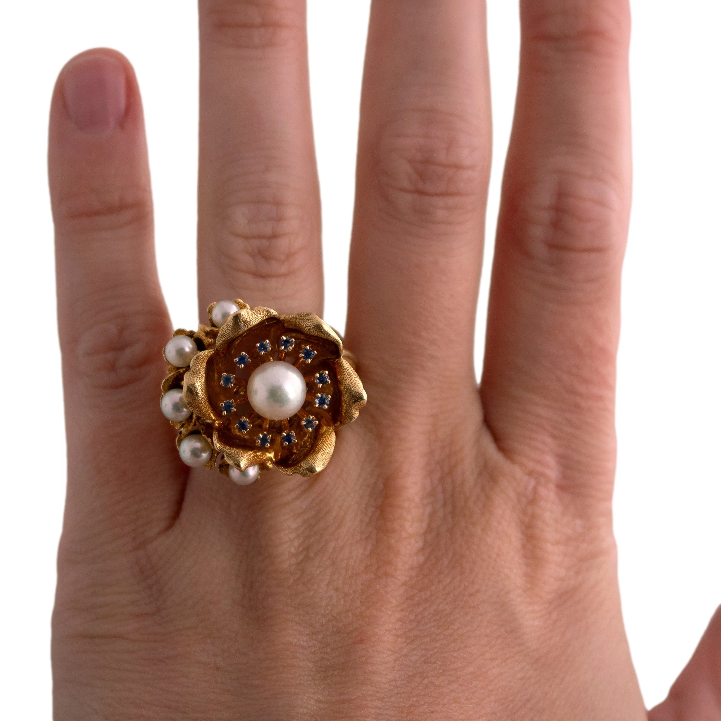 18K Gold Pearl Flower Cocktail Ring