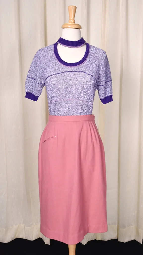 1960s Vintage Lavender Cut Out Knit Top