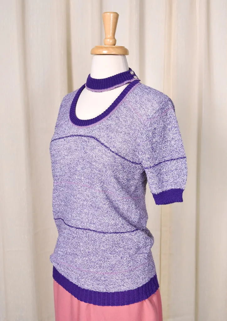 1960s Vintage Lavender Cut Out Knit Top