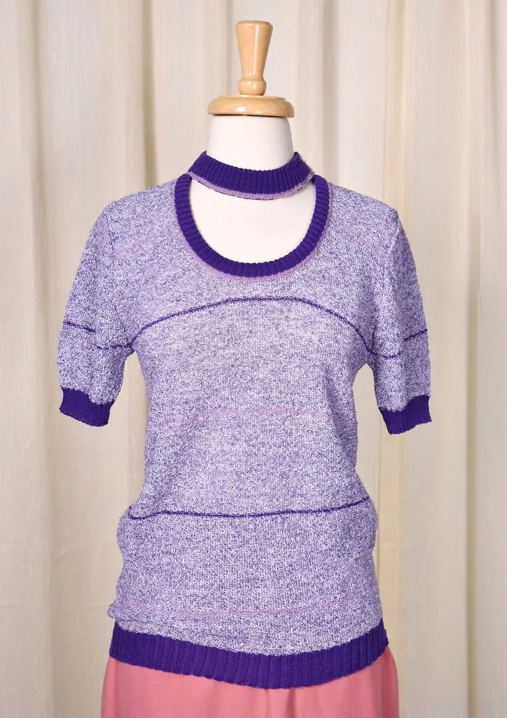 1960s Vintage Lavender Cut Out Knit Top