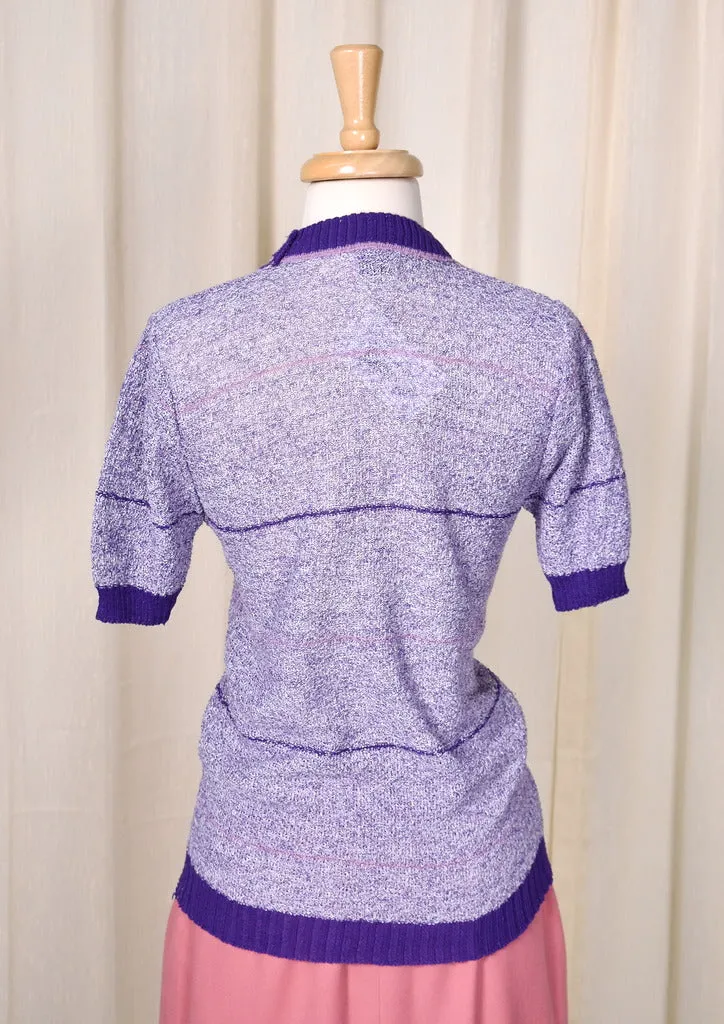 1960s Vintage Lavender Cut Out Knit Top