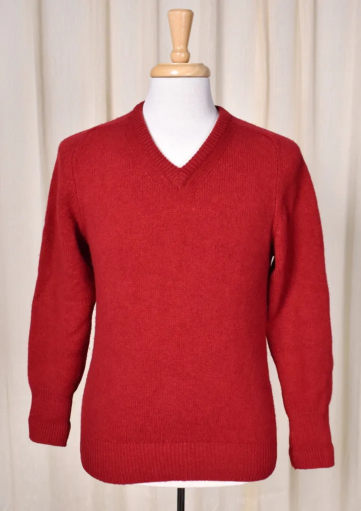1980s Vintage Deep Red V Neck Sweater