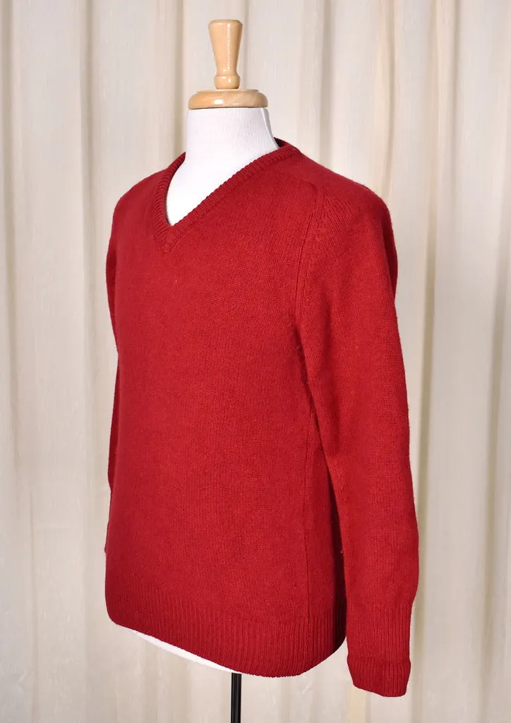1980s Vintage Deep Red V Neck Sweater