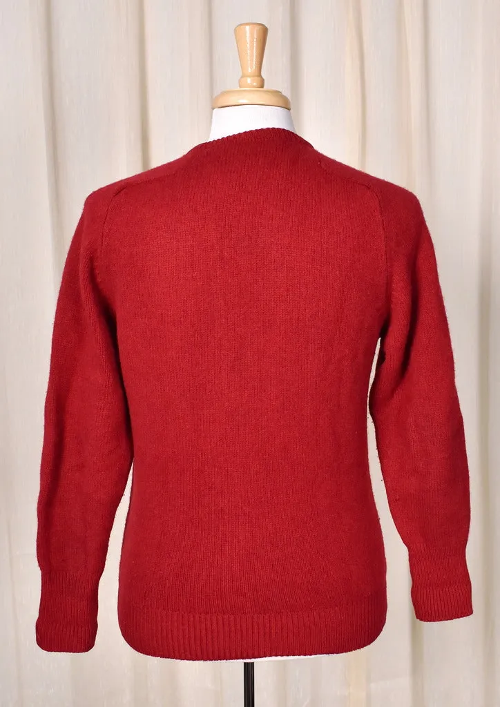 1980s Vintage Deep Red V Neck Sweater