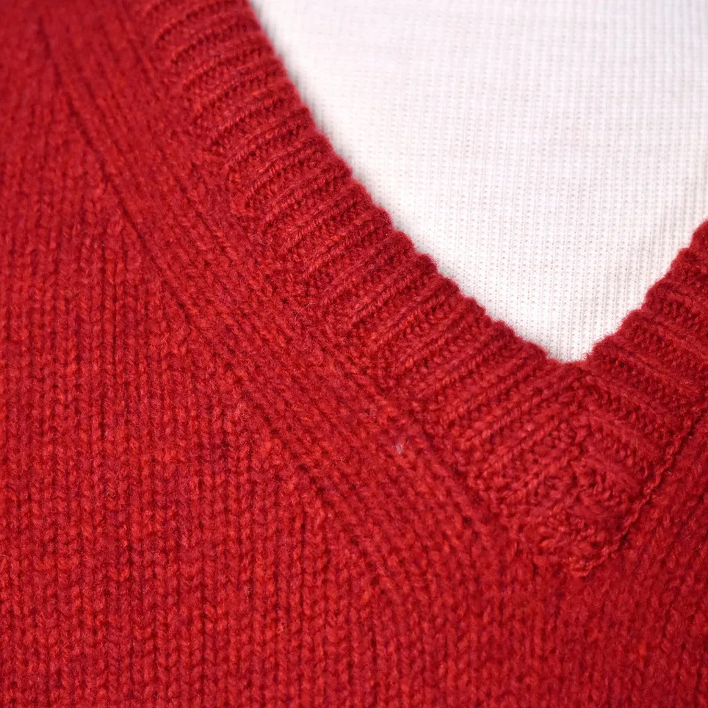 1980s Vintage Deep Red V Neck Sweater