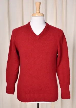 1980s Vintage Deep Red V Neck Sweater