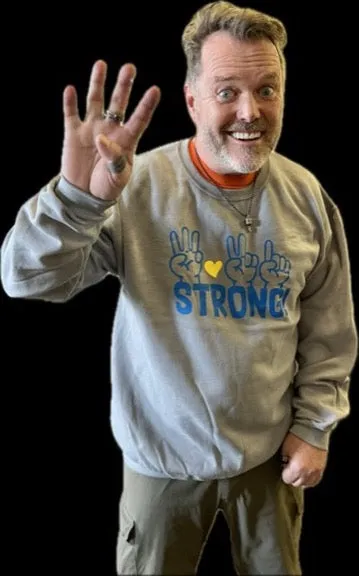 321 STRONG FINGERS hoodie - GRAY HEATHER/ ROYAL/ YELLOW