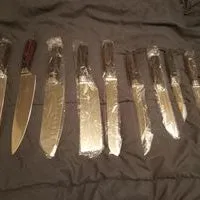 9PCS/set Kitchen Knives Damascus Pattern Chef Knife Santoku Knife Cleaver Slicing Utility Knife