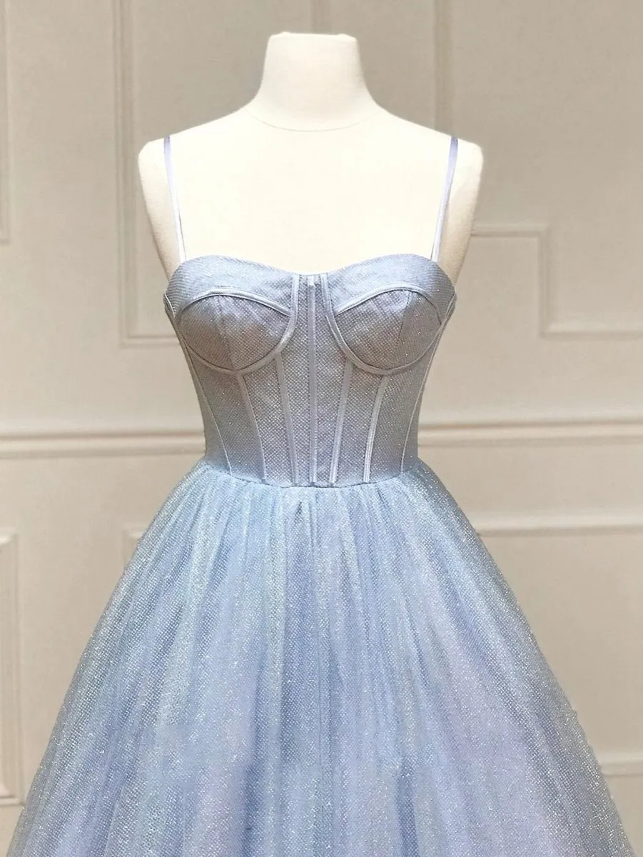 A-line Glitter Tulle Prom Dresses with Pockets