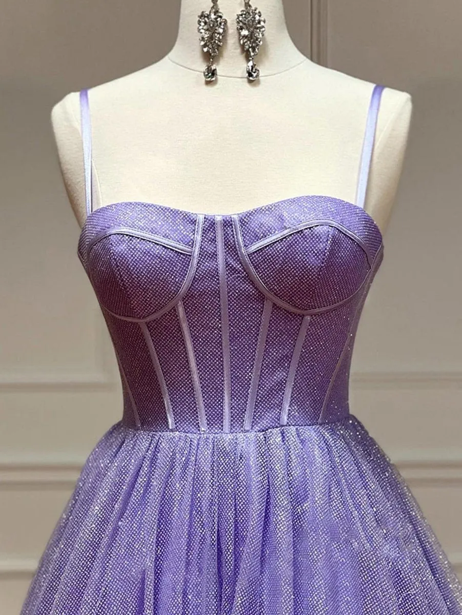 A-line Glitter Tulle Prom Dresses with Pockets