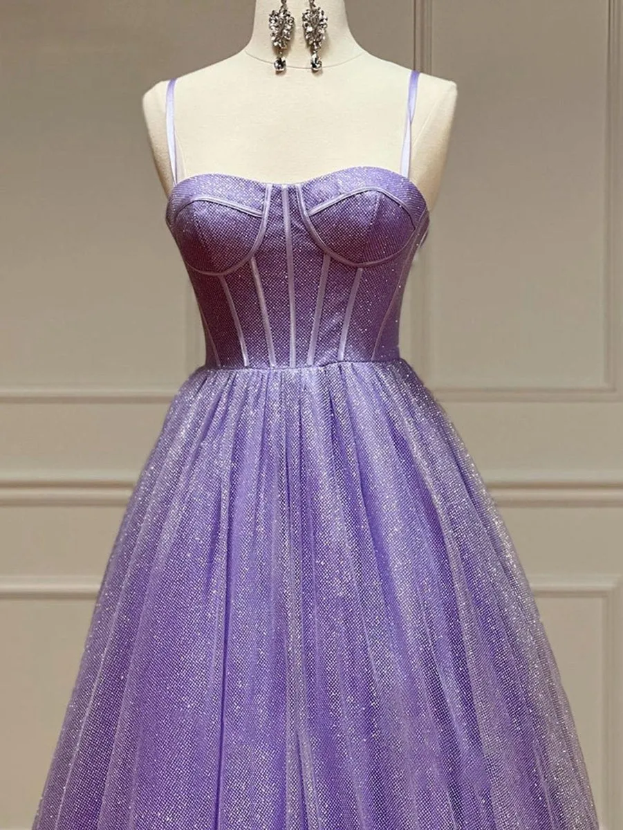 A-line Glitter Tulle Prom Dresses with Pockets