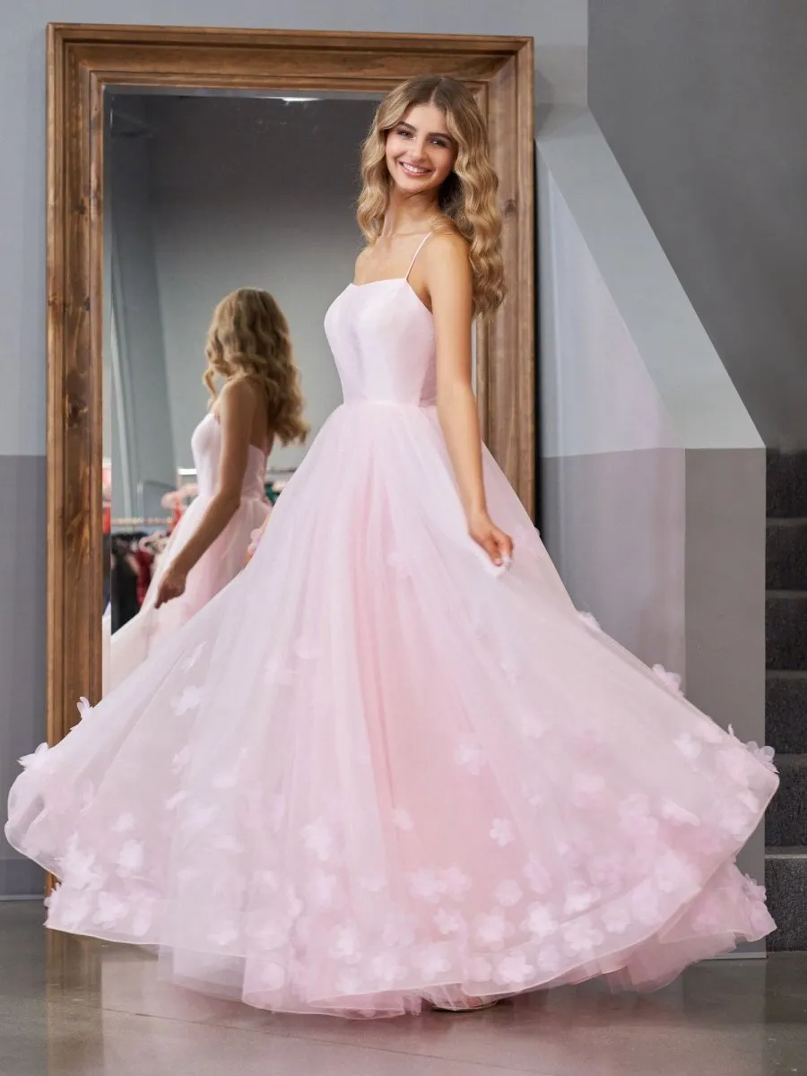 A-line Spaghetti Straps Tulle Prom Dresses