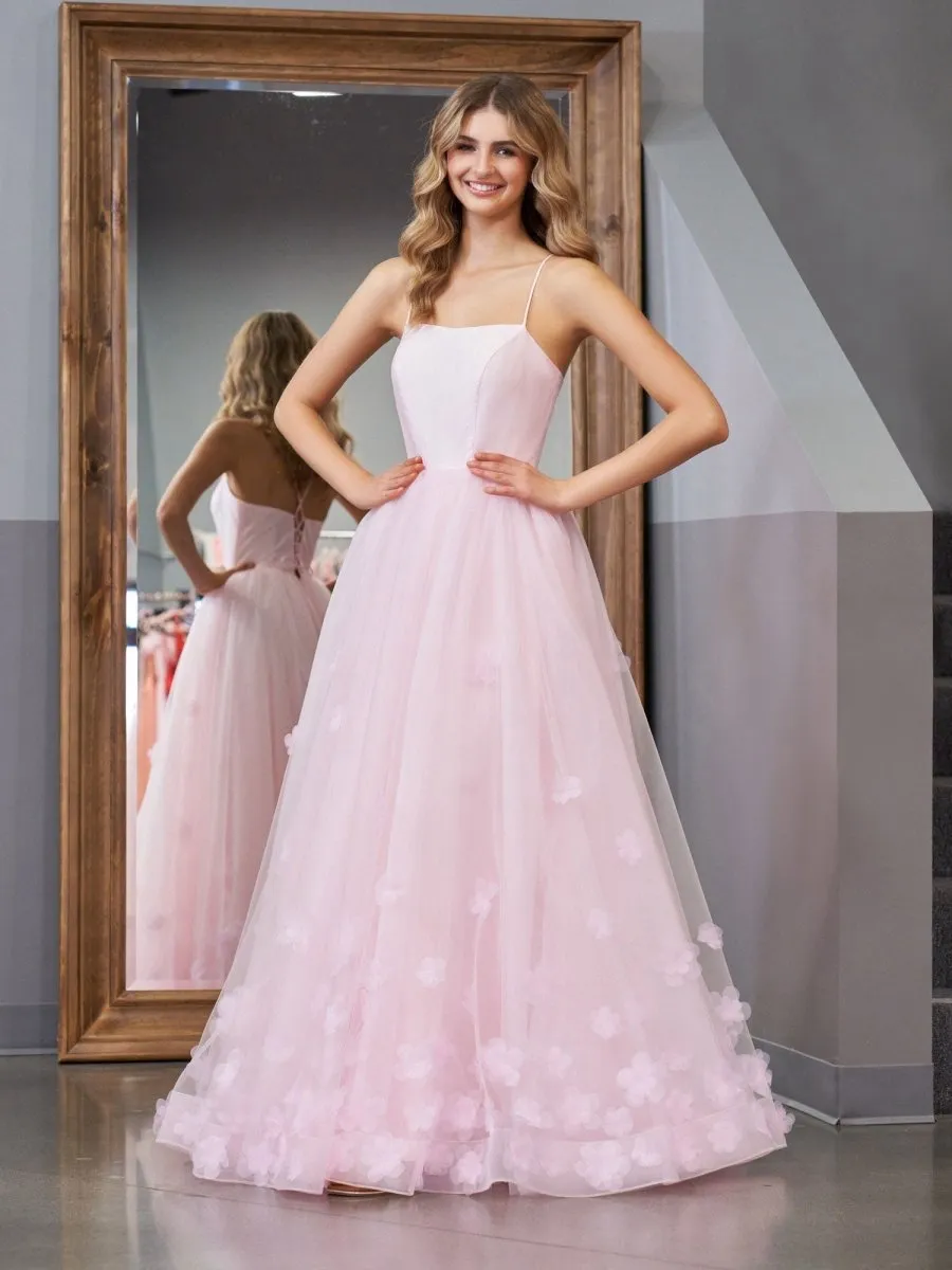 A-line Spaghetti Straps Tulle Prom Dresses