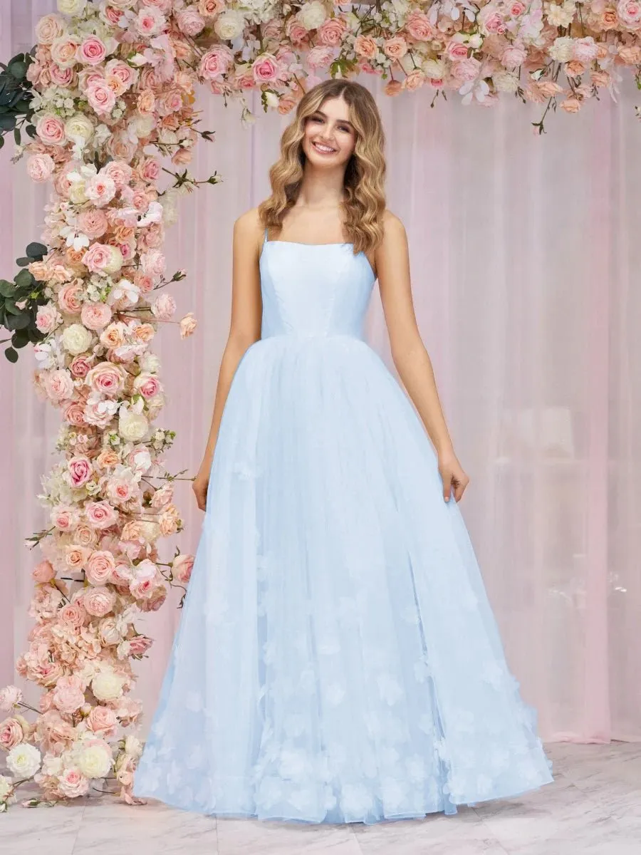 A-line Spaghetti Straps Tulle Prom Dresses