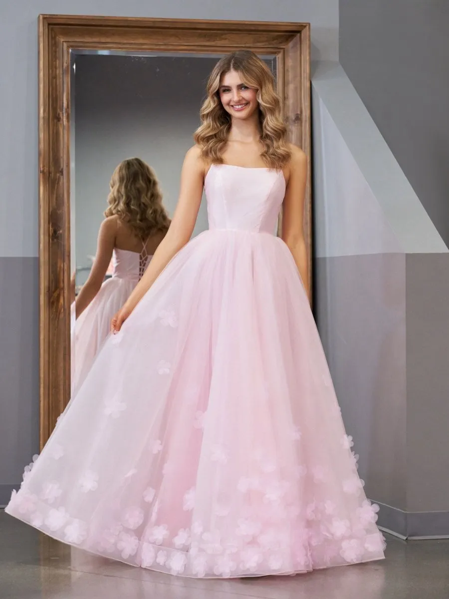 A-line Spaghetti Straps Tulle Prom Dresses