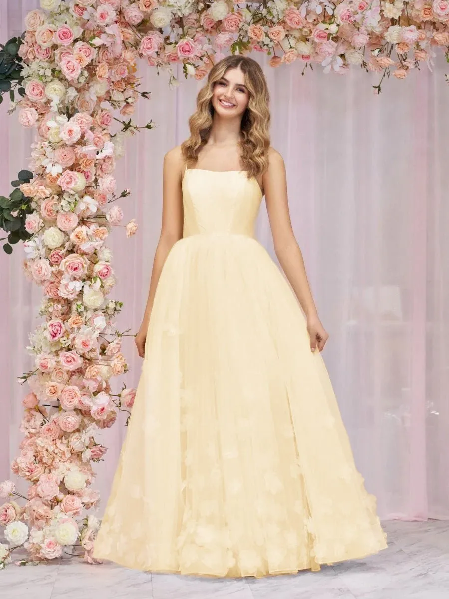 A-line Spaghetti Straps Tulle Prom Dresses