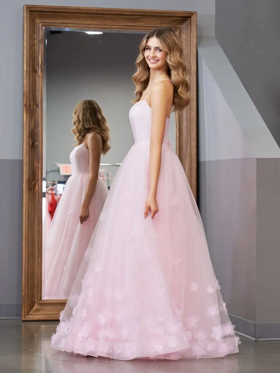 A-line Spaghetti Straps Tulle Prom Dresses