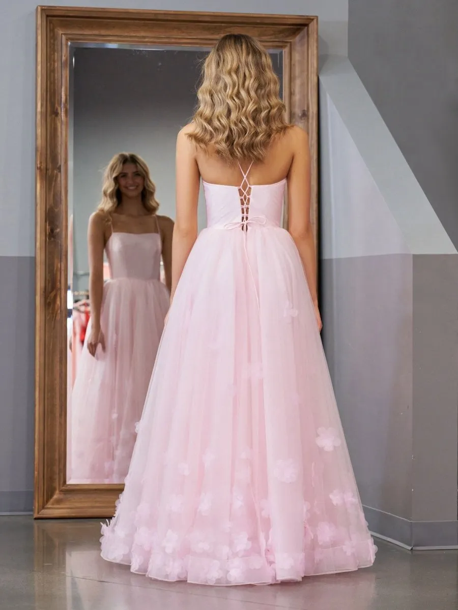 A-line Spaghetti Straps Tulle Prom Dresses