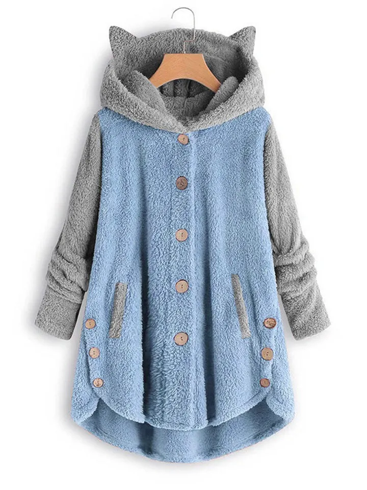 Adorable Contrast Color Hoodies With Cat's Ears