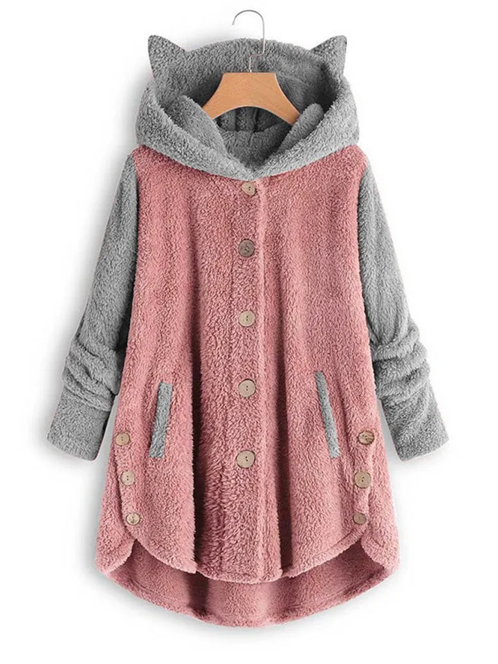 Adorable Contrast Color Hoodies With Cat's Ears