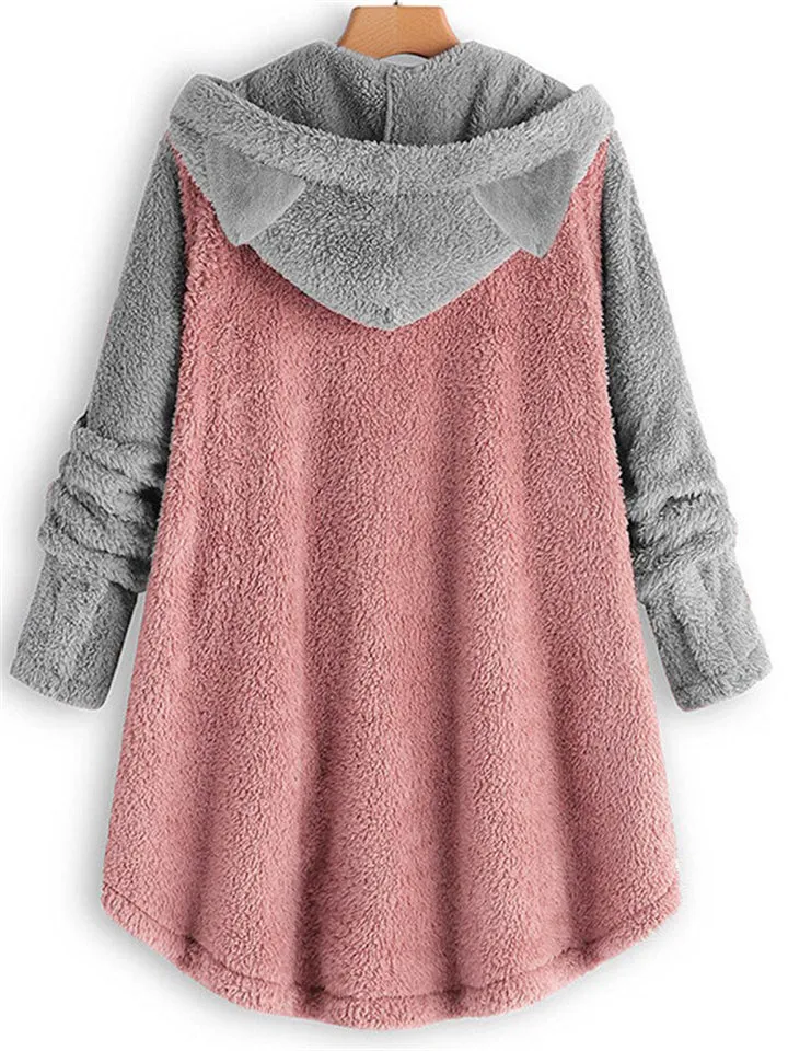 Adorable Contrast Color Hoodies With Cat's Ears