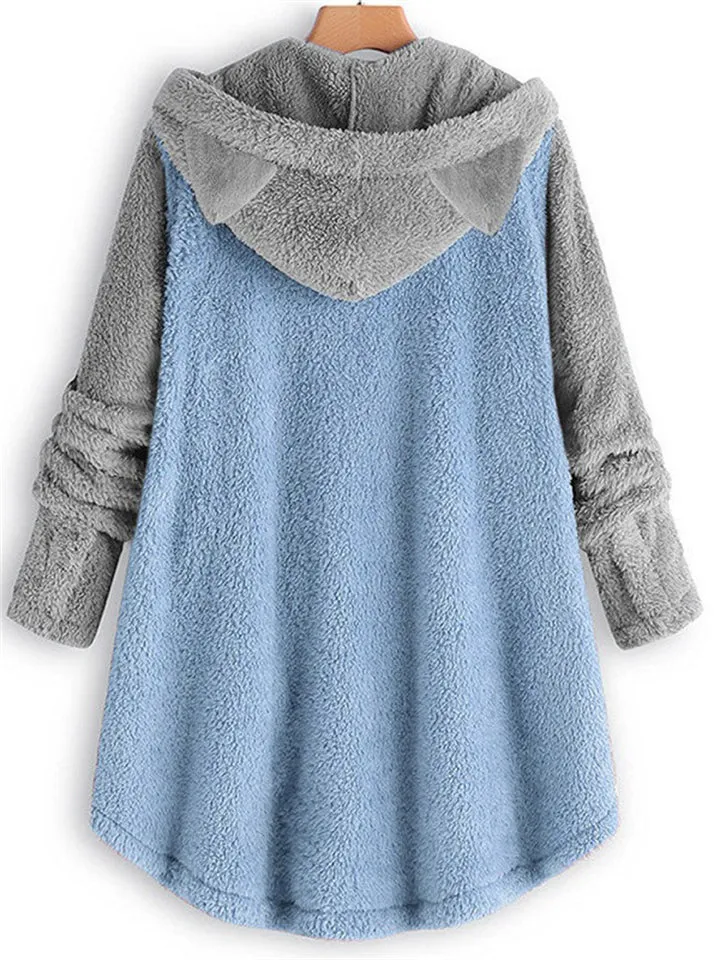 Adorable Contrast Color Hoodies With Cat's Ears