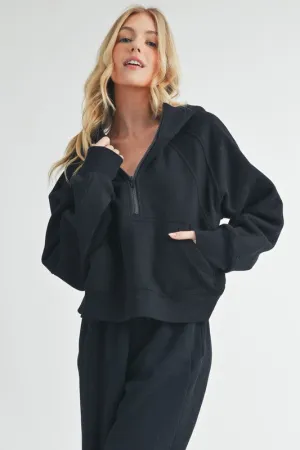 Aemi   Co Half Zip Raglan Sleeve Hoodie with Kangaroo Pocket