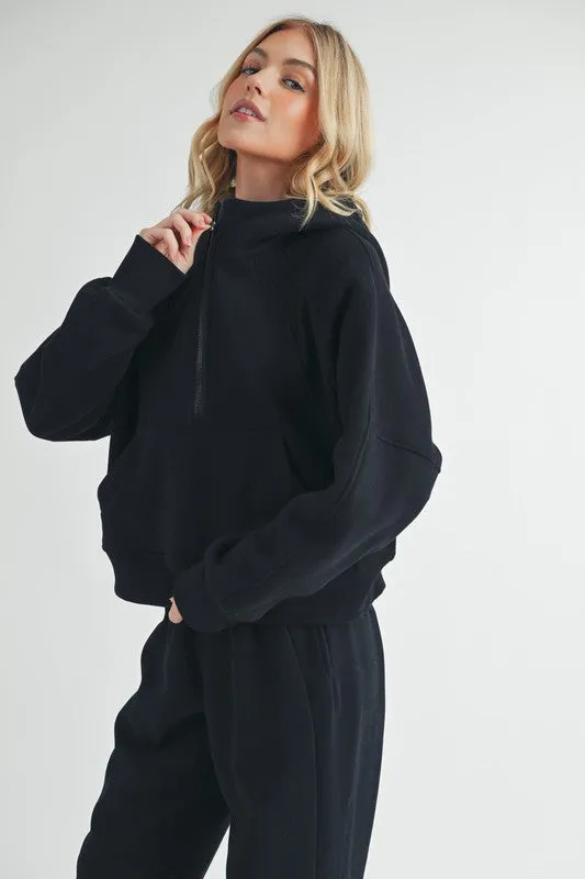 Aemi   Co Half Zip Raglan Sleeve Hoodie with Kangaroo Pocket