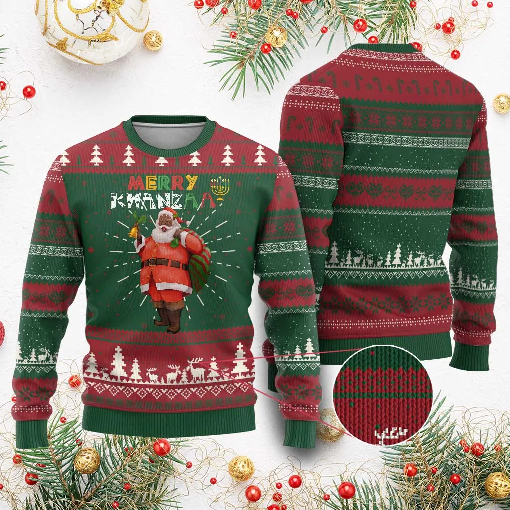 African American Xmas Merry Kwanzaa Santa Ugly Christmas Sweater TS09