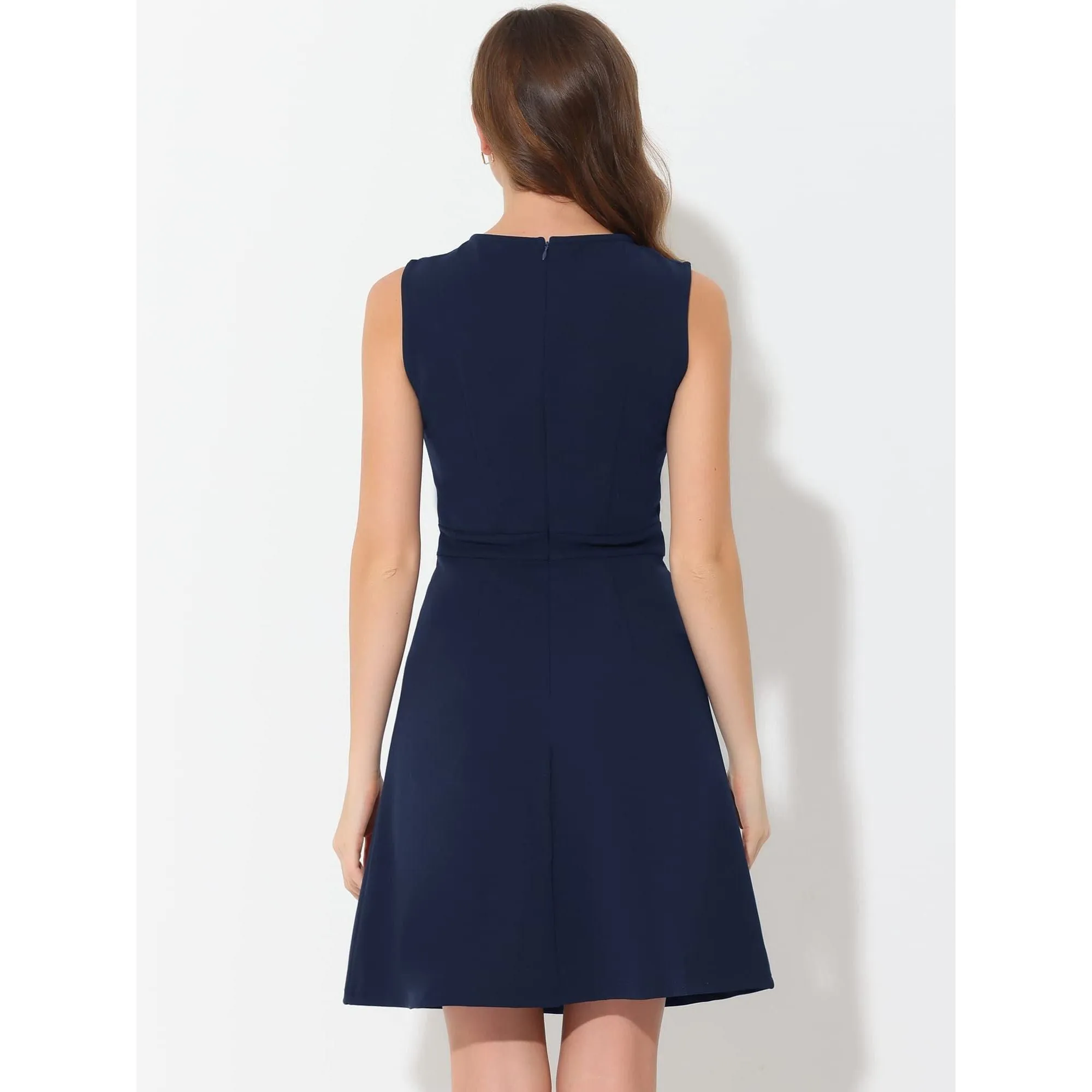 Allegra K Women's Work Dress Solid Color Sleeveless A-line Flare Dresses