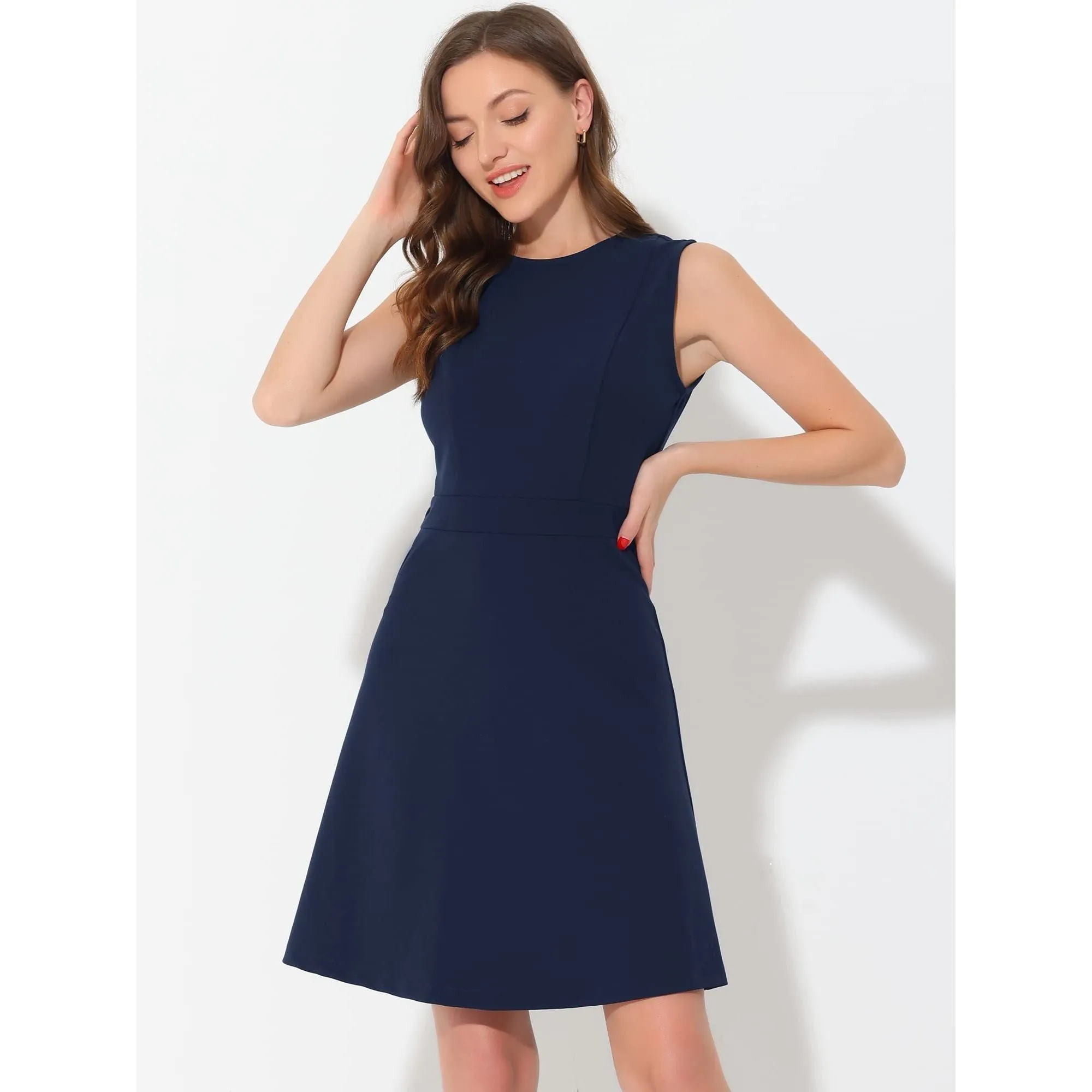 Allegra K Women's Work Dress Solid Color Sleeveless A-line Flare Dresses
