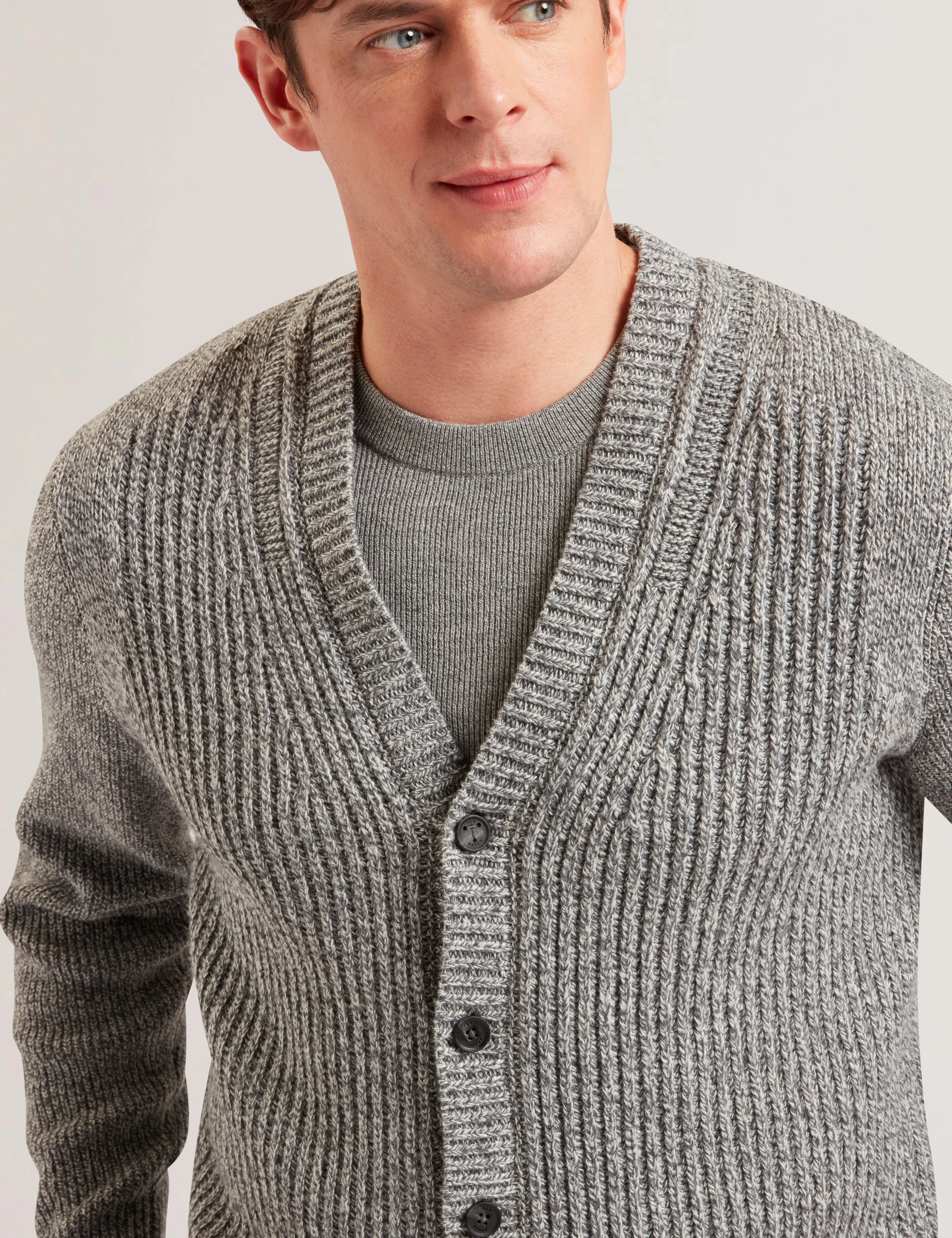 Alman Ribbed Button Cardigan Grey