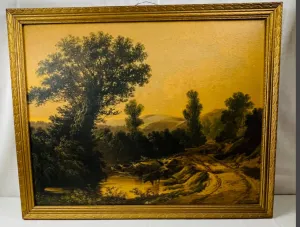 Antique Framed Art Of Pastoral Landscape