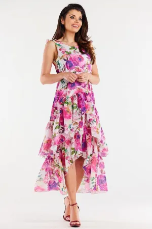 Asymmetrical Ruffle Dress With Elastic Waist