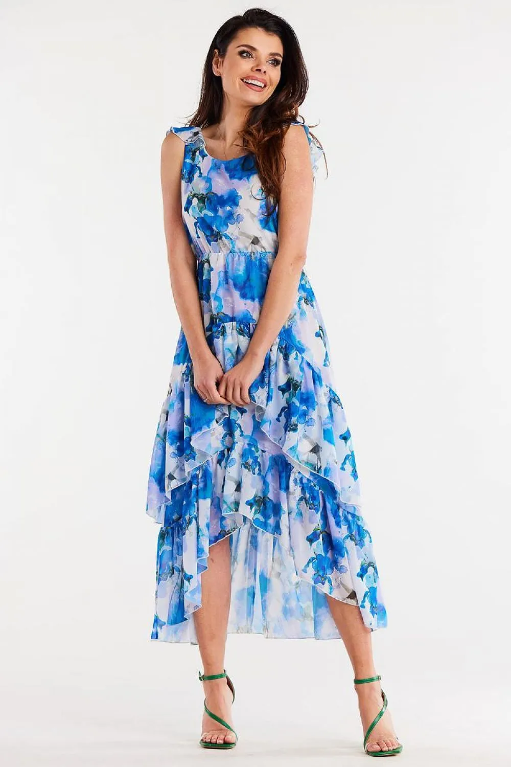Asymmetrical Ruffle Dress With Elastic Waist