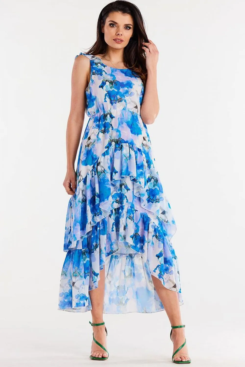 Asymmetrical Ruffle Dress With Elastic Waist