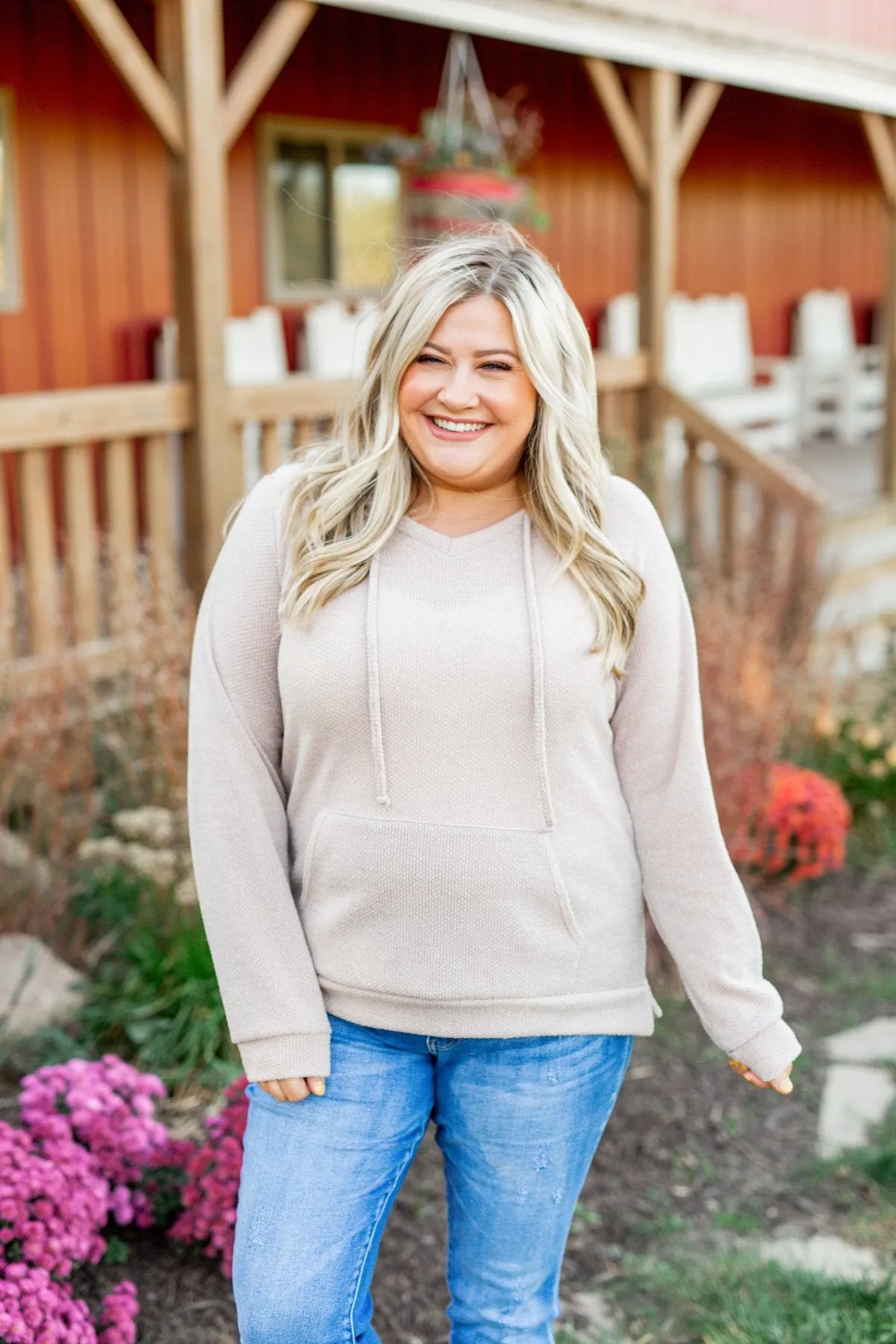 At First Sight Knit Hoodie- Light Taupe