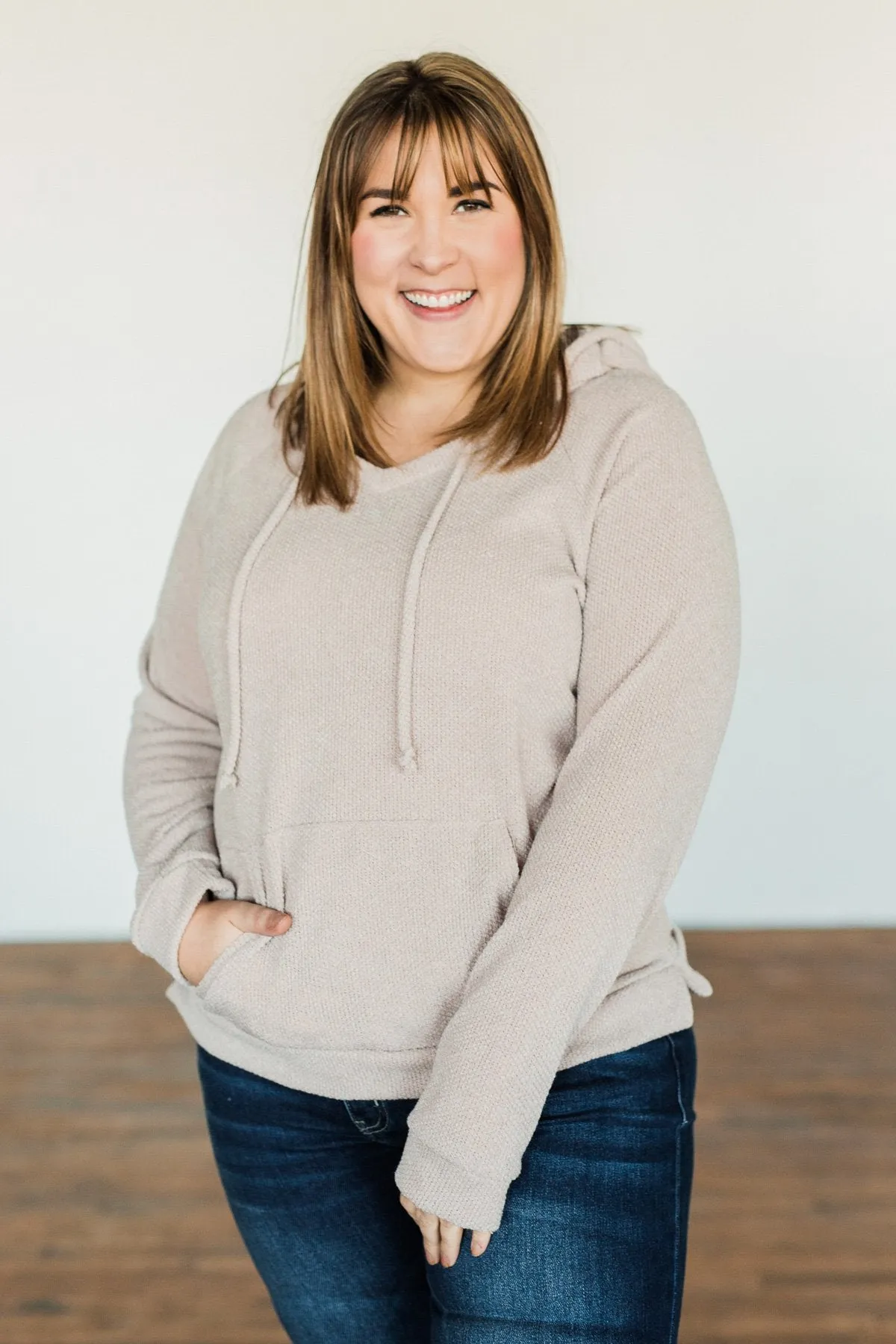 At First Sight Knit Hoodie- Light Taupe