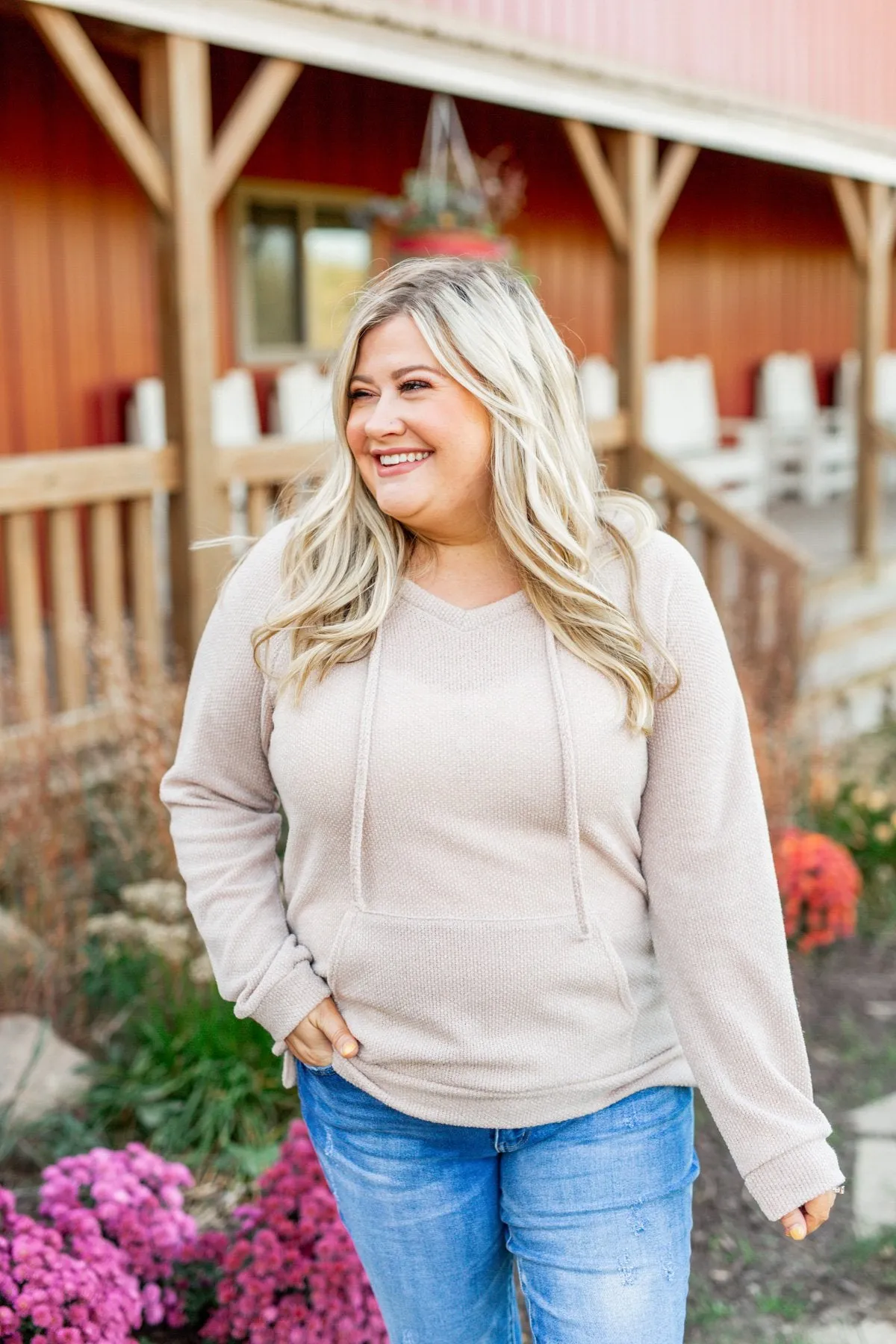 At First Sight Knit Hoodie- Light Taupe