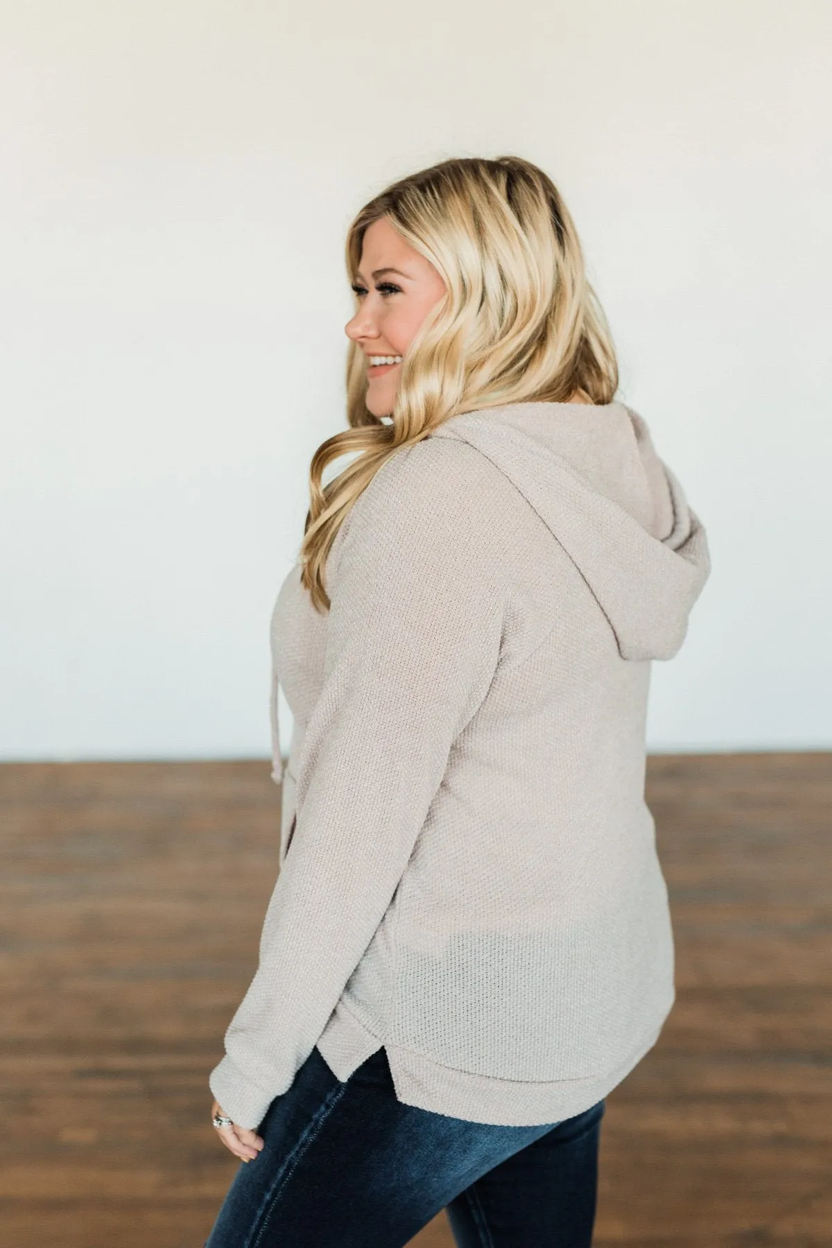 At First Sight Knit Hoodie- Light Taupe