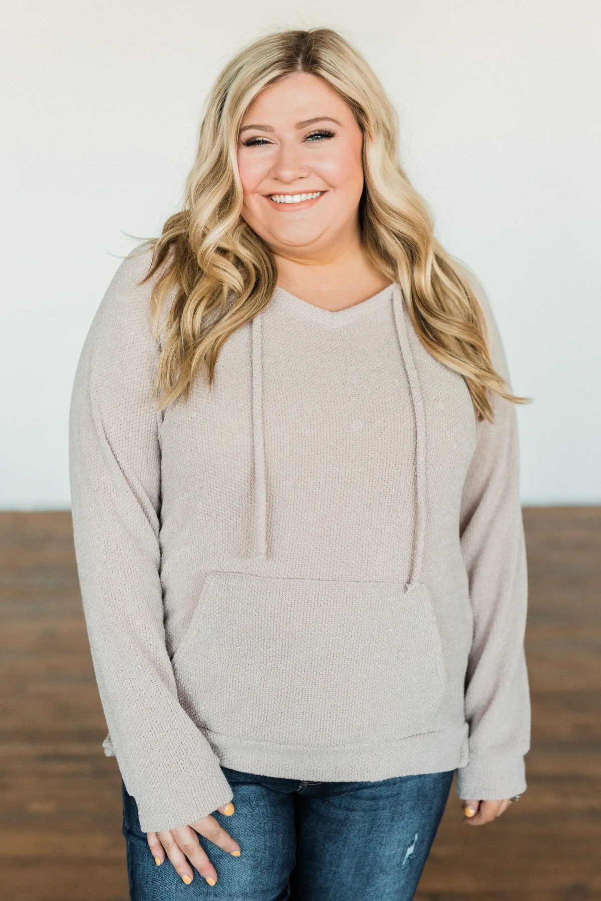 At First Sight Knit Hoodie- Light Taupe