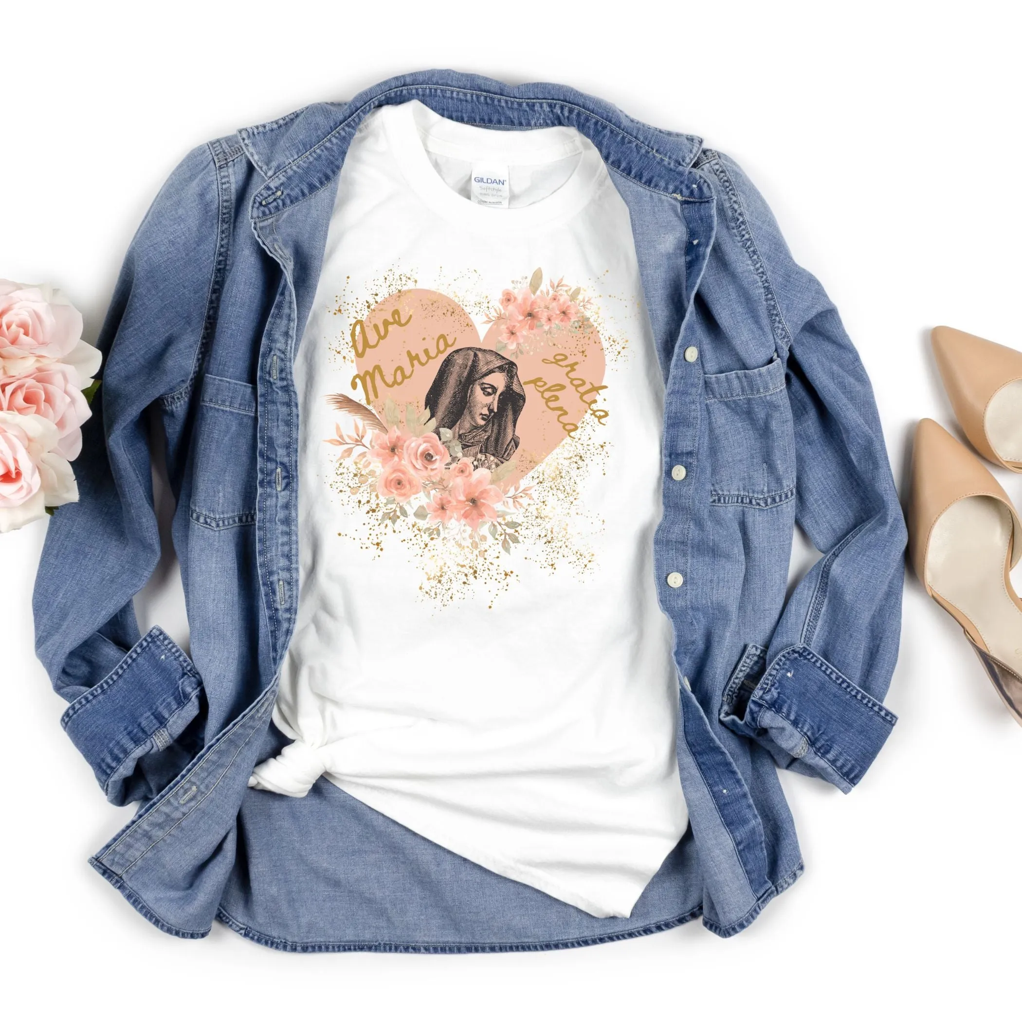 Ave Maria Gratia Plena Heart T-Shirt