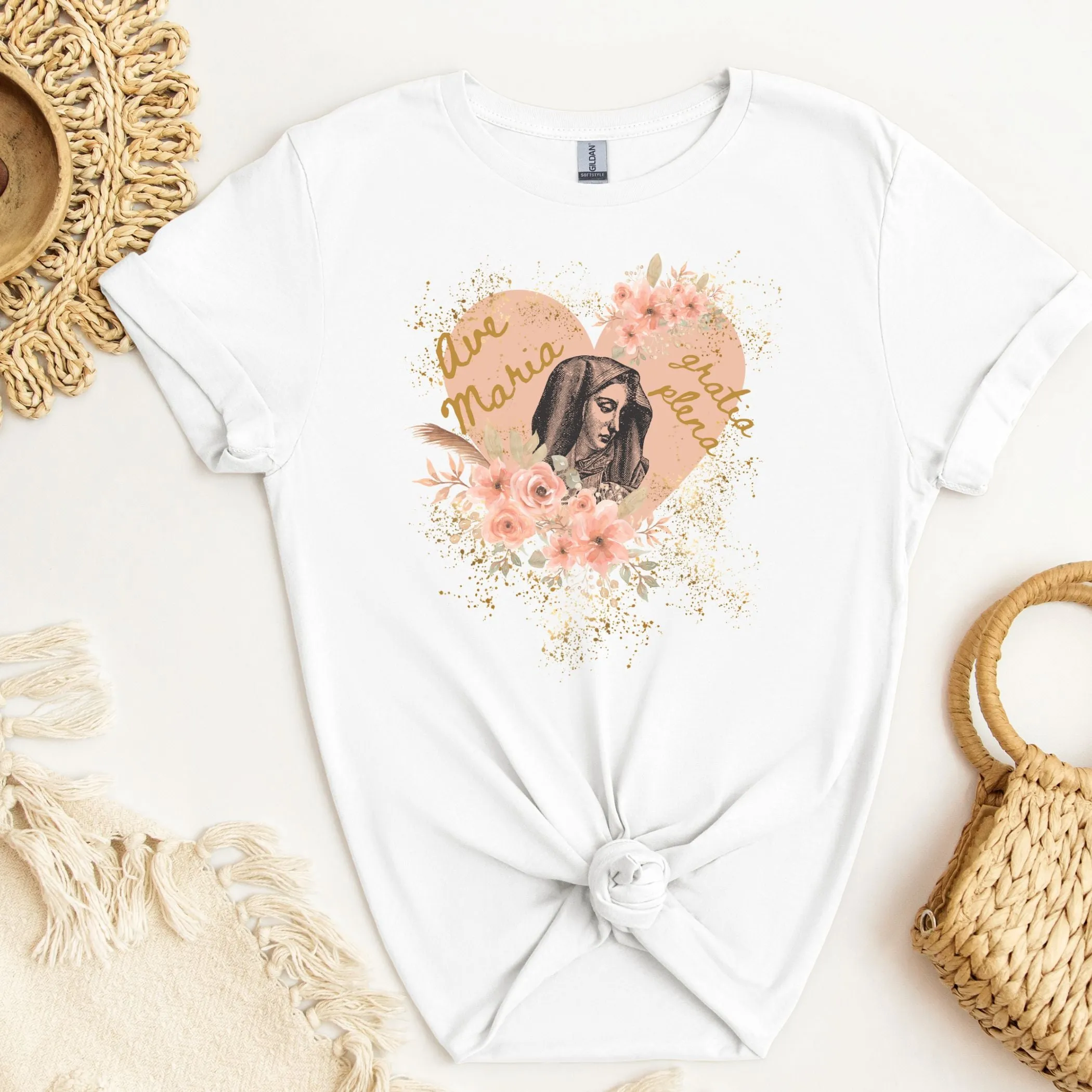 Ave Maria Gratia Plena Heart T-Shirt