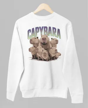 Baltas UNISEX džemperis be gobtuvo "Cool capybara"