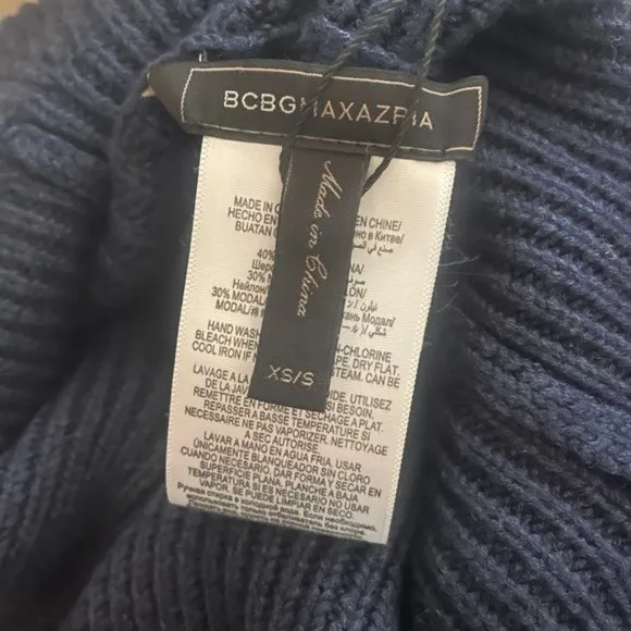 BCBGMaxAzria Sandrah Heather Navy Cowl Neck Knit Sweater Size XS/S Warm Cozy